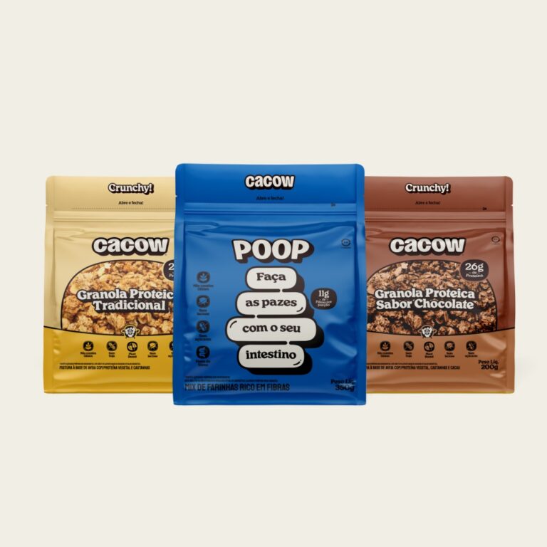 Cacow lança granola proteica e snack “poop” pra saúde do intestino na Natural Tech